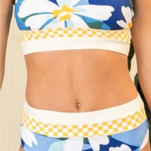 Floral Blue and tan  Bikini Set size X-LARGE wide Double band cut out back